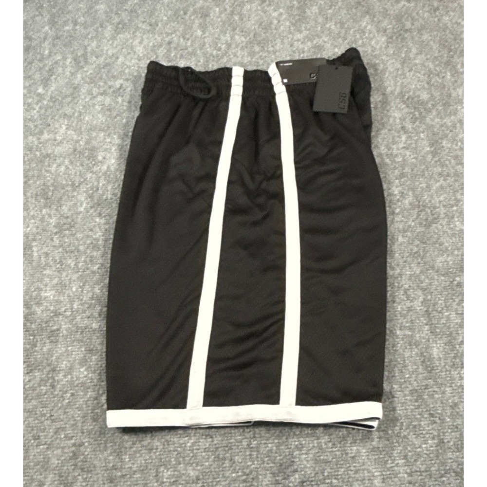 CSG Active Mind Grip Mens Medium Black White Stripe Athletic Gym Shorts NWT
